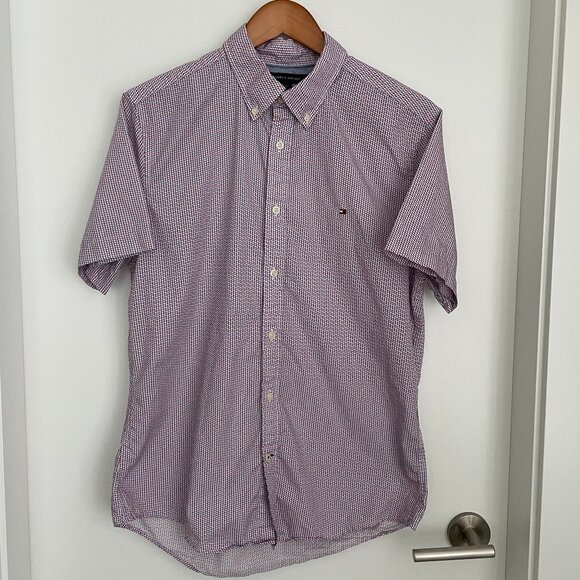 Tommy Hilfiger Cotton Button Down Short Sleeve Custom Fit Red Shirt Medi… - Picture 1 of 8